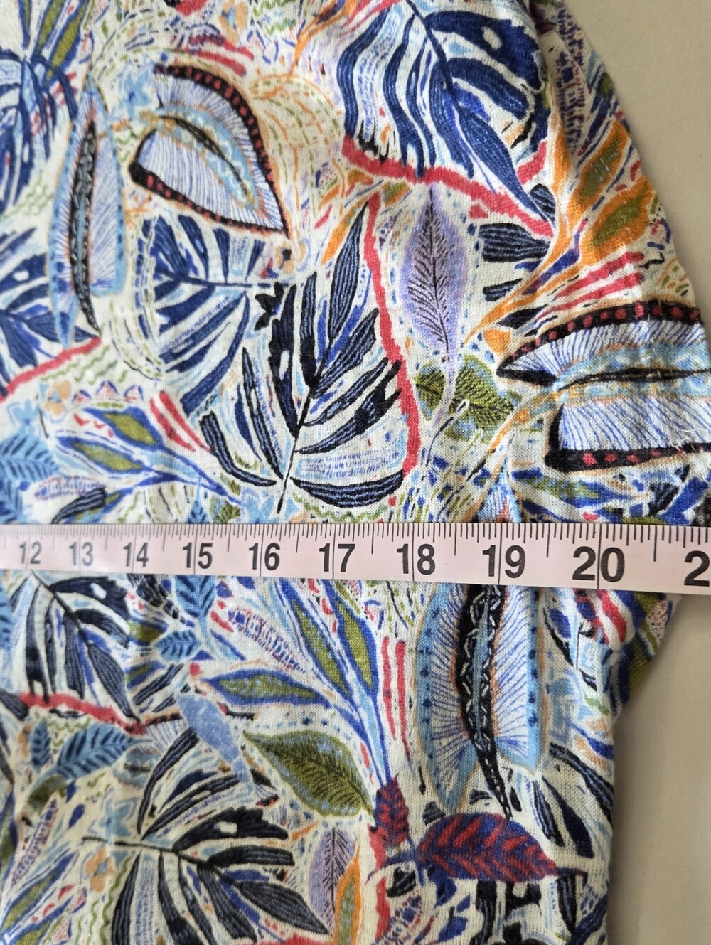 C&C California Linen Leaf-Print Short Sleeve Top XL - Picture 3 of 5
